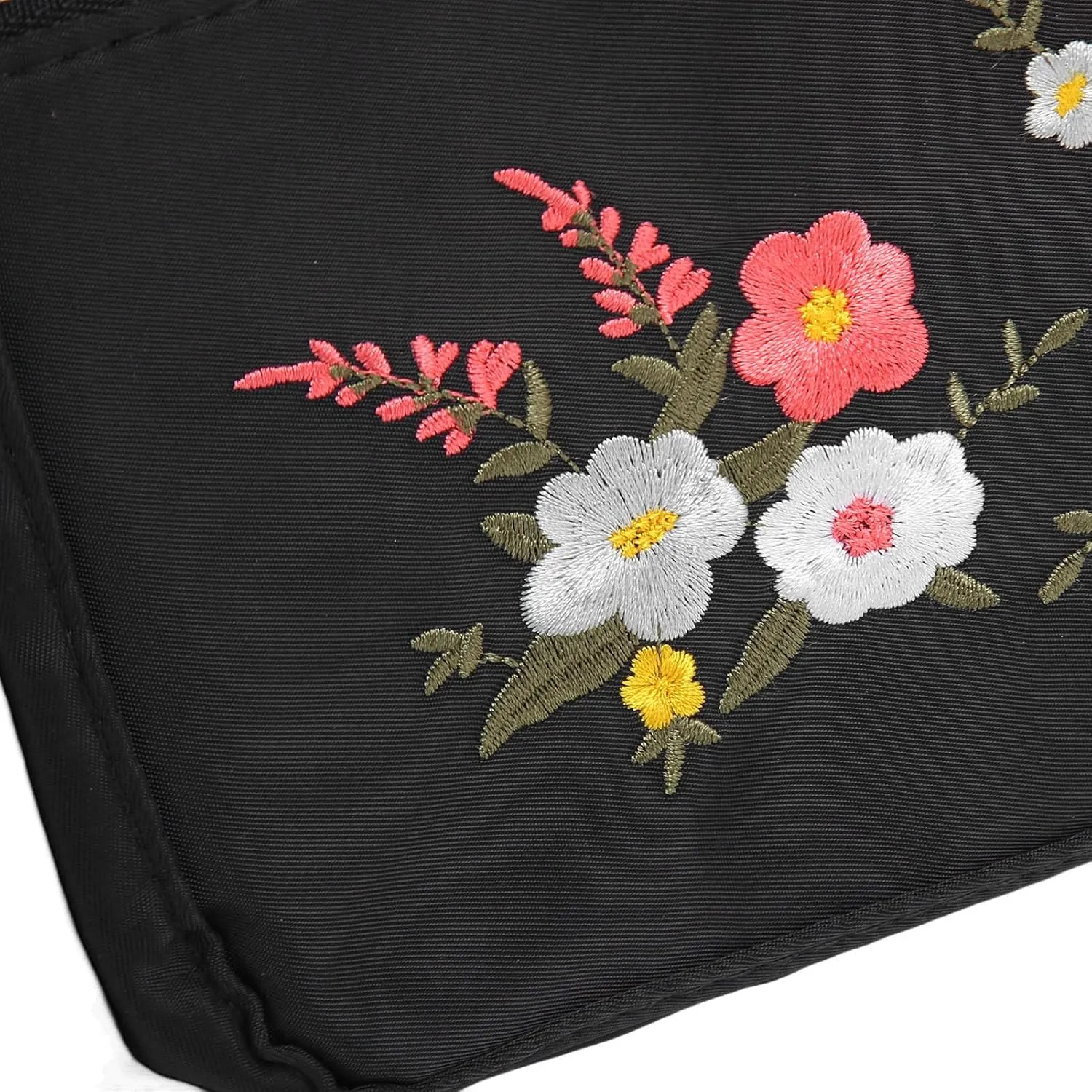 Nylon Messenger Bag, Soft Casual Adjustable Portable Floral Embroidered Shoulder Bag Waterproof for Travel for Lady