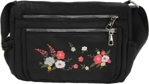Nylon Messenger Bag, Soft Casual Adjustable Portable Floral Embroidered Shoulder Bag Waterproof for Travel for Lady