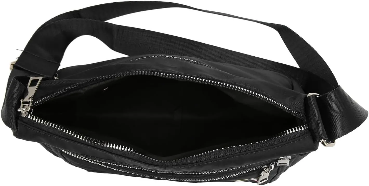 Nylon Messenger Bag, Soft Casual Adjustable Portable Floral Embroidered Shoulder Bag Waterproof for Travel for Lady