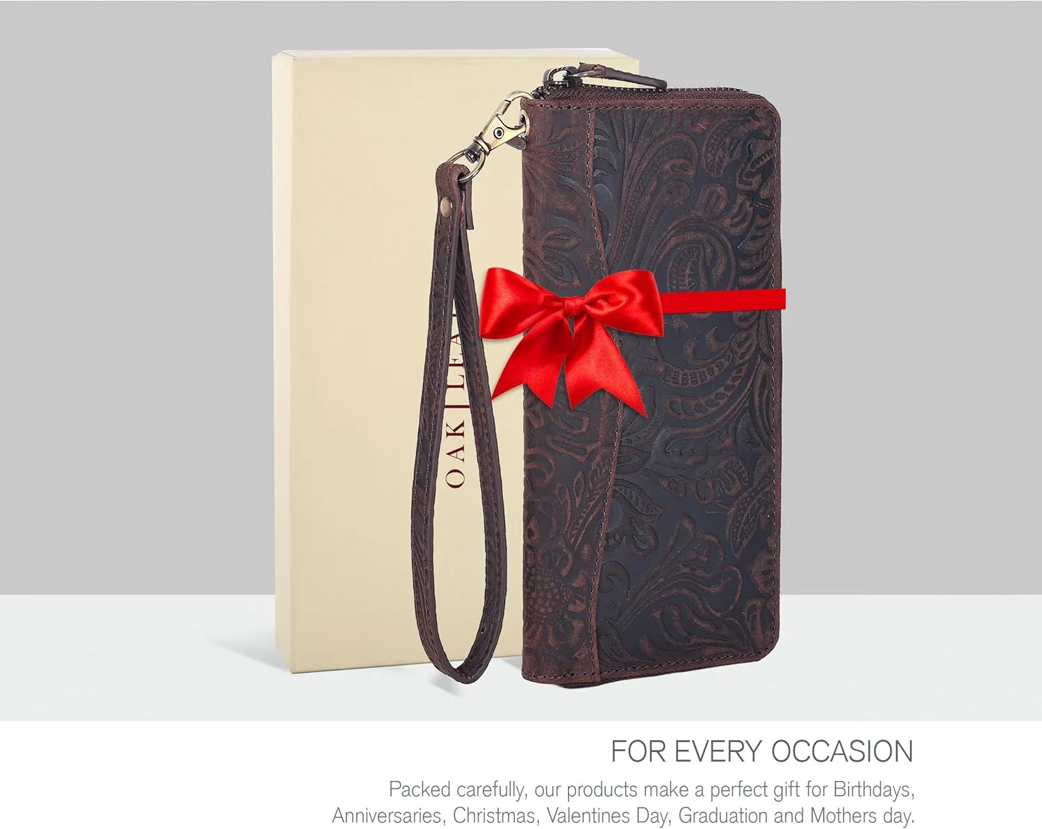 Oak Leathers Leather Wallet for Women - RFID Womens Wallet Clutch with 8 Credit Card Holder, Coin Pocket Vintage Brown Embossed