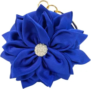 Obosoyo Women Flower Shaped Rhinestone Clutch Soft Satin Wristlet Handbag Round Purse Wedding Party Purse Clutch Evening Bag