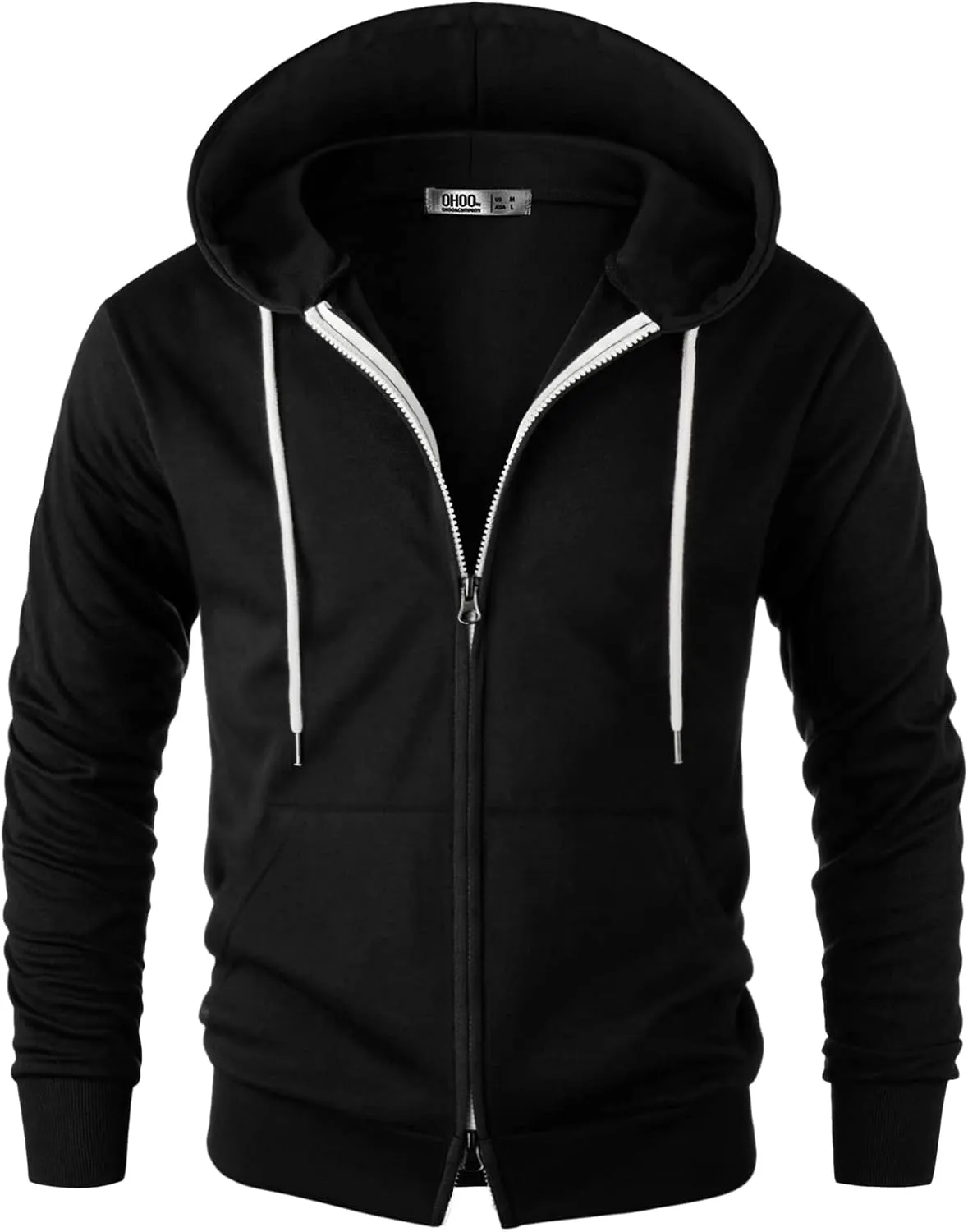 Ohoo Mens Slim Fit Double Slide Zipper Zip Up Hooded Sweatshirt Lightweight Long Sleeve Hoodie Jacket with Kanga Pocket