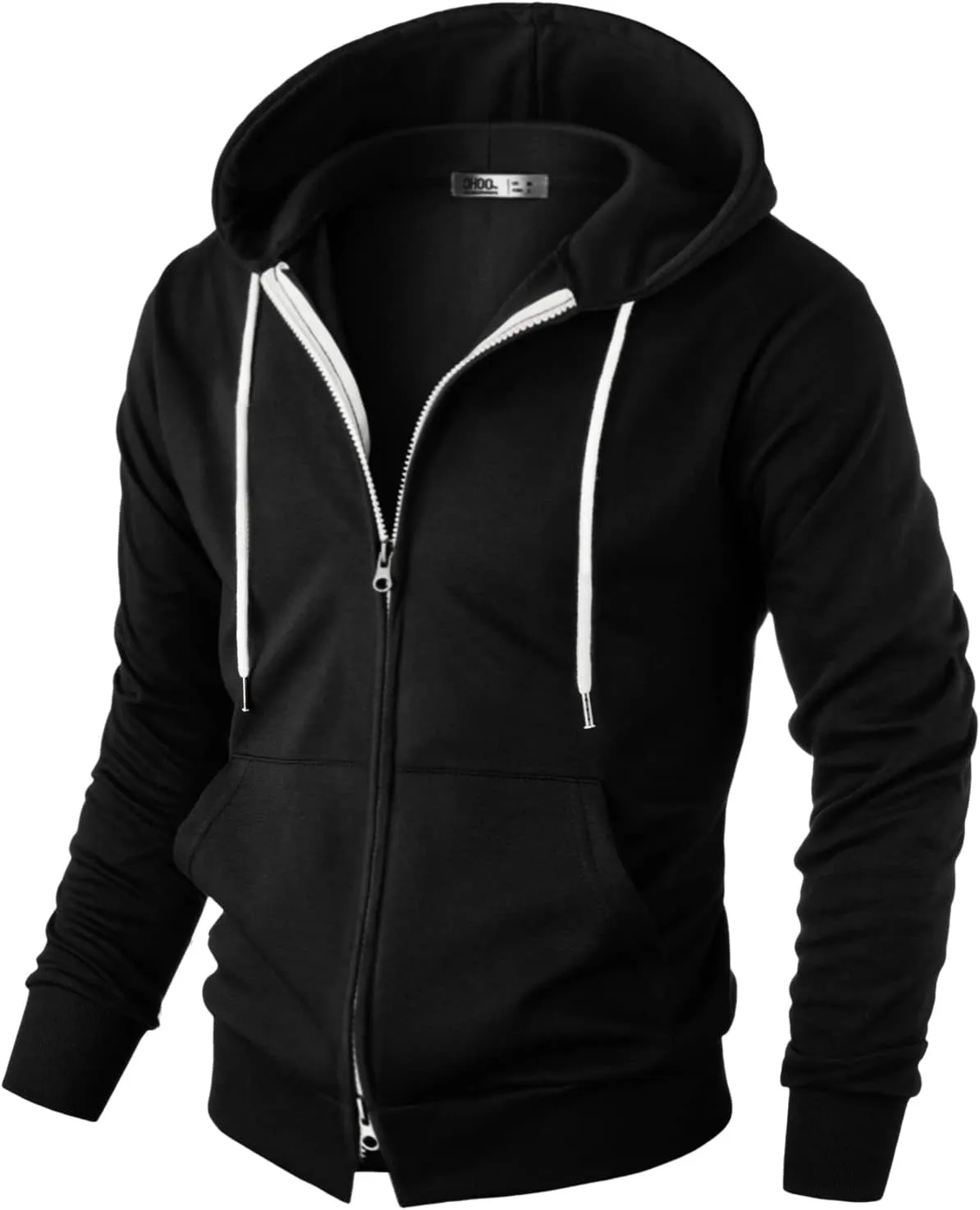 Ohoo Mens Slim Fit Double Slide Zipper Zip Up Hooded Sweatshirt Lightweight Long Sleeve Hoodie Jacket with Kanga Pocket