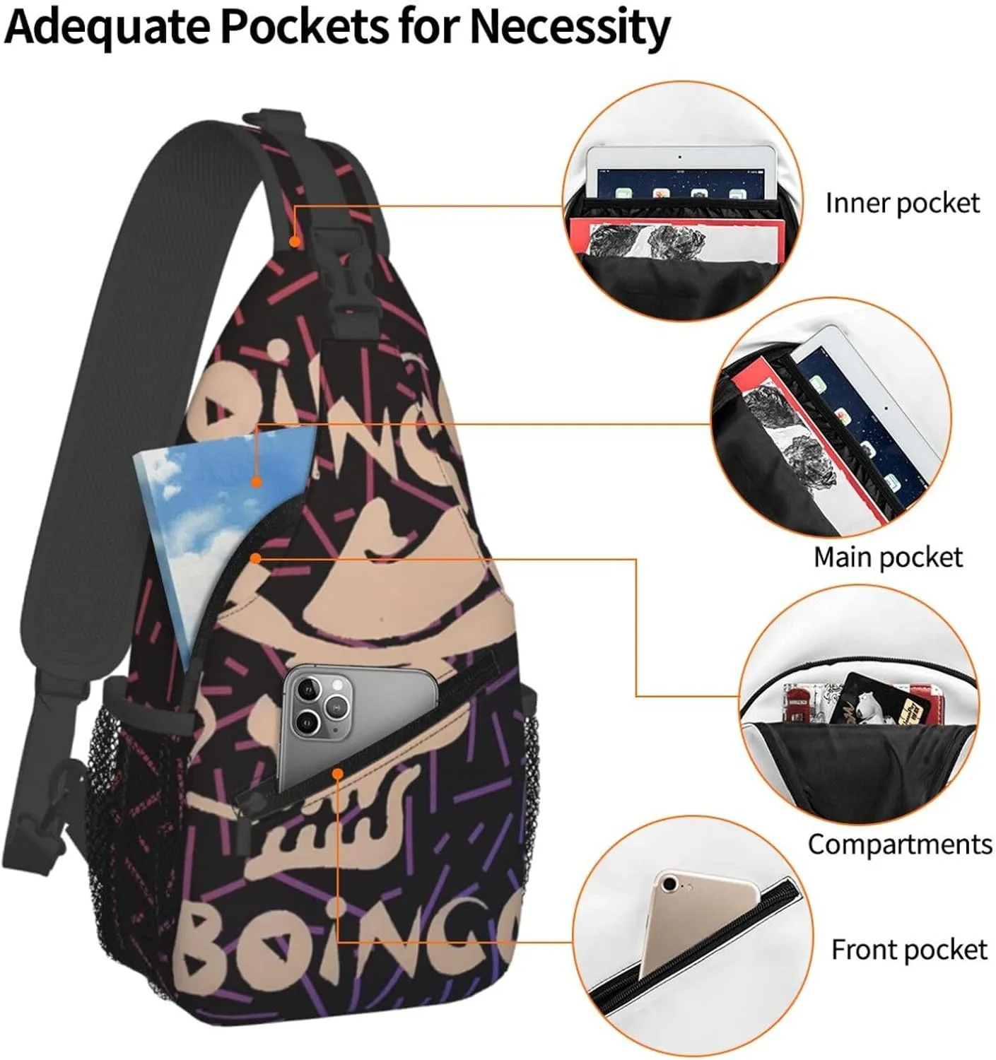Oingo Music Boingo Small Crossbody Backpack Sling Bag For Men Women Mini One Shoulder Chest Bags Gym Sport Travel Hiking Daypack
