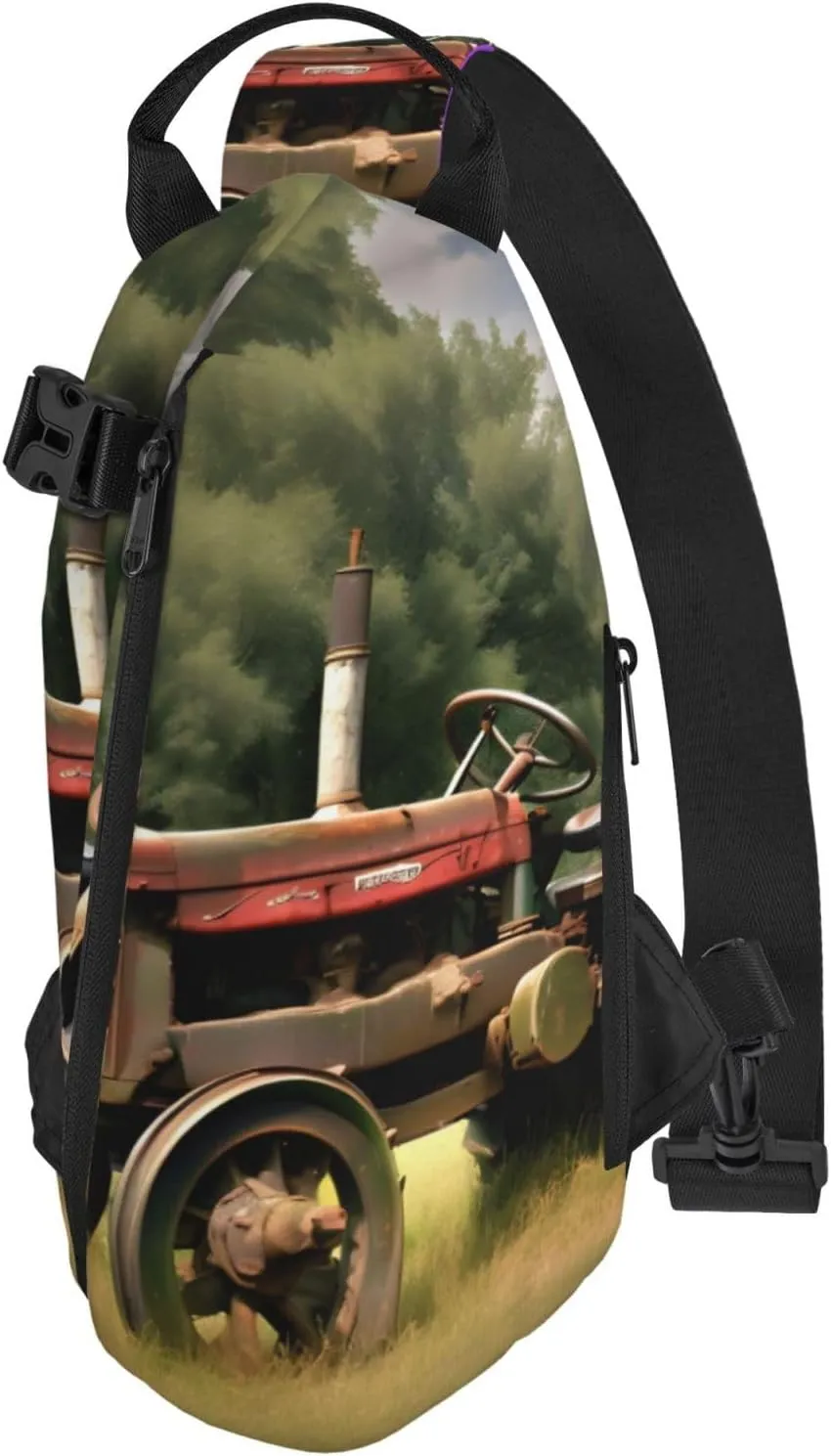 Old Tractor Photoes Farm Print Crossbody Backpack Casual Adjustable Bag Multifunctional Sling Backpack