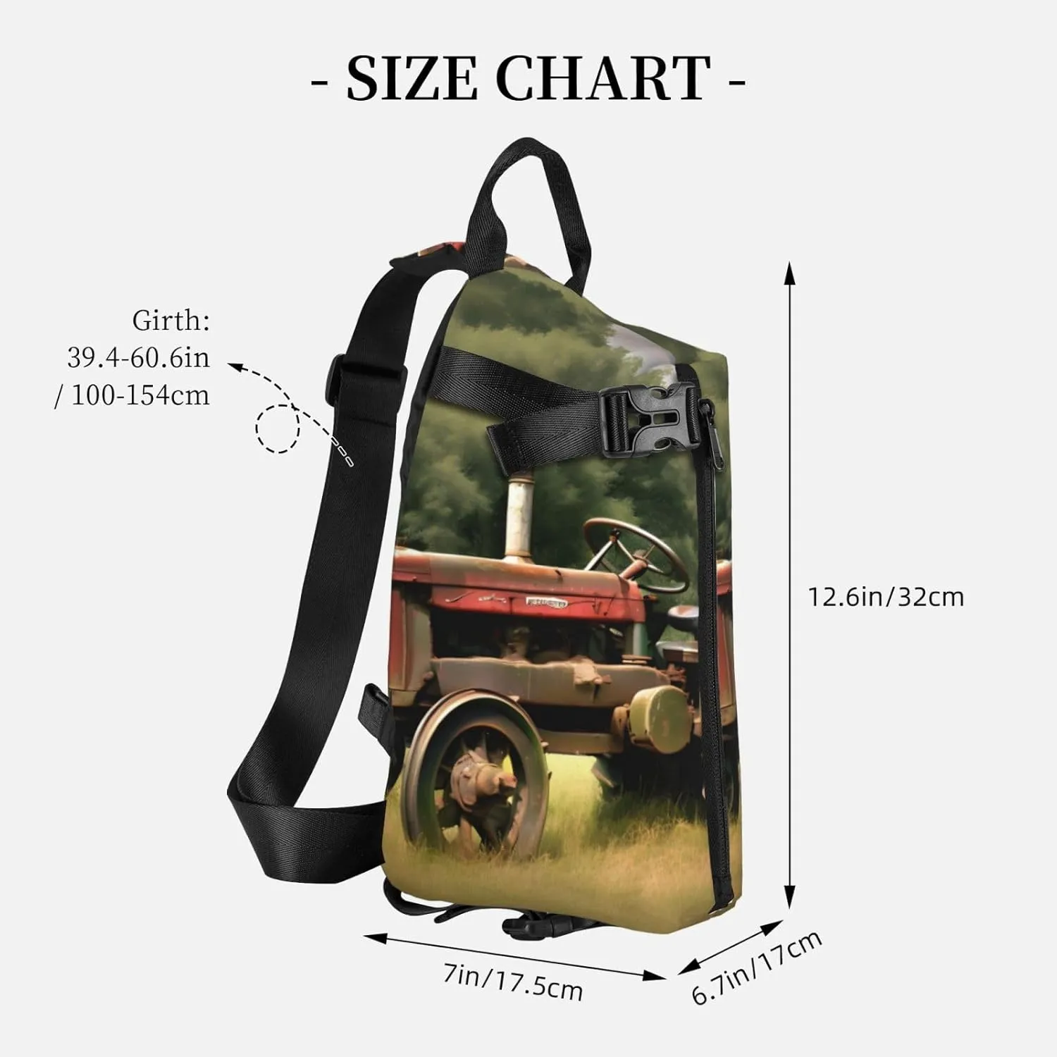 Old Tractor Photoes Farm Print Crossbody Backpack Casual Adjustable Bag Multifunctional Sling Backpack