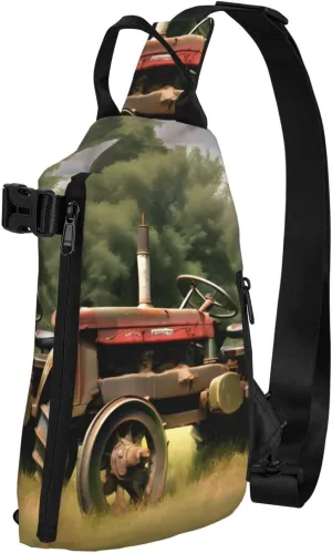 Old Tractor Photoes Farm Print Crossbody Backpack Casual Adjustable Bag Multifunctional Sling Backpack