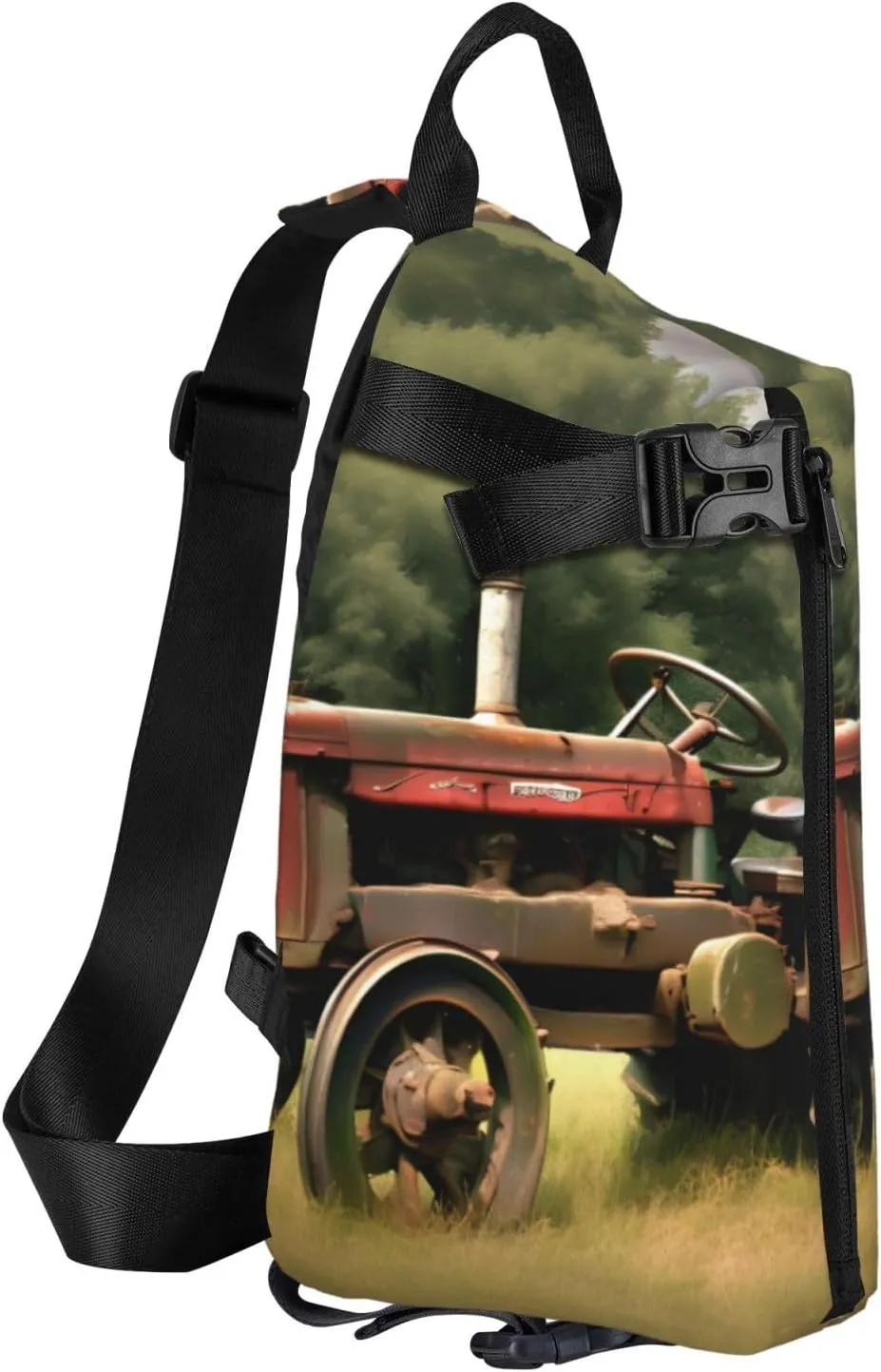 Old Tractor Photoes Farm Print Crossbody Backpack Casual Adjustable Bag Multifunctional Sling Backpack