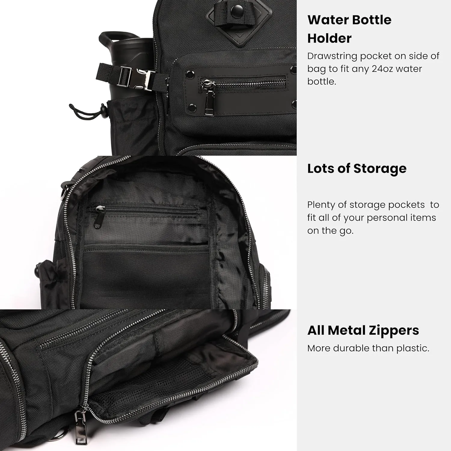 OPULENT Tactical Sling Bag for Men- Durable & Premium Metal Components Shoulder Bag for Men-Comfortable & Water resistant Tactical sling backpack for Camping, Hiking & Other Outdoor Activities (Black)