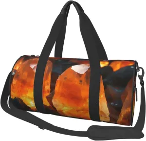 Orange Crystal Travel Duffle Bag Carry On Weekender Overnight Bag Sport Gym Bag for Women Men Foldable Travel Duffle Round Duffle Bag for Travel Sports Gym