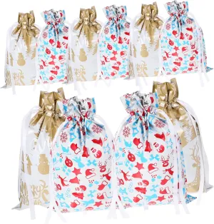 ORFOFE 10Pcs Christmas Drawstring present Bags Reusable Xmas Treat Pouches Versatile Holiday Packaging for Candy and Party Favors Classic Festive Design Each