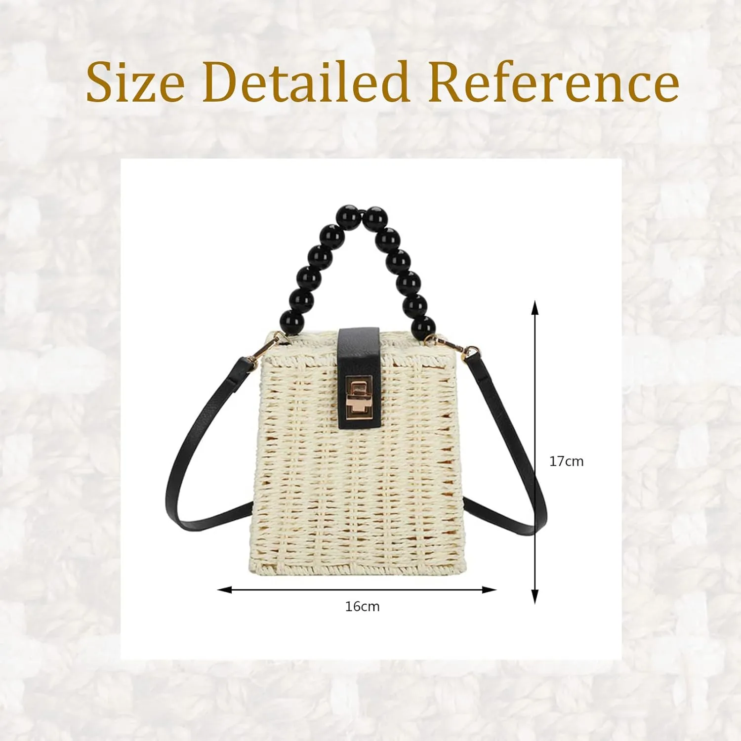Orgonite Bucket Straw Handbag, Handmade Tote Bag with Pearl Flower, Beach Woven Bag Rattan Basket Purse Drawstring for Women