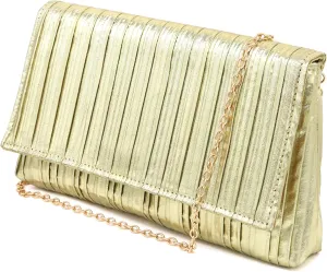 Oriamour Gold Clutch Purses for Women Evening Handbag, Pleated Flap Chain Strap Handbag for Party Cocktail Prom Wedding