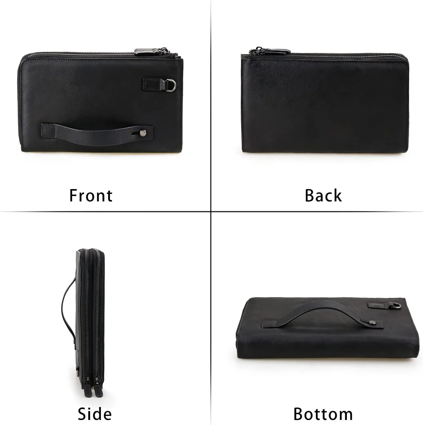 ORIREAL Mens Wristlets Clutch Bag Genuine Leather Wallets Handbag Luxury Purses (Black)