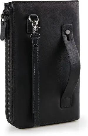 ORIREAL Mens Wristlets Clutch Bag Genuine Leather Wallets Handbag Luxury Purses (Black)