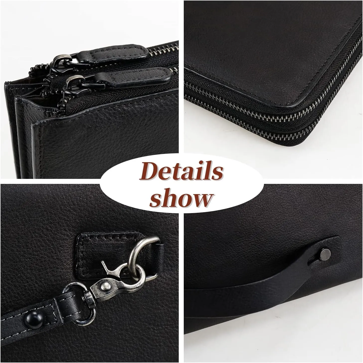 ORIREAL Mens Wristlets Clutch Bag Genuine Leather Wallets Handbag Luxury Purses (Black)