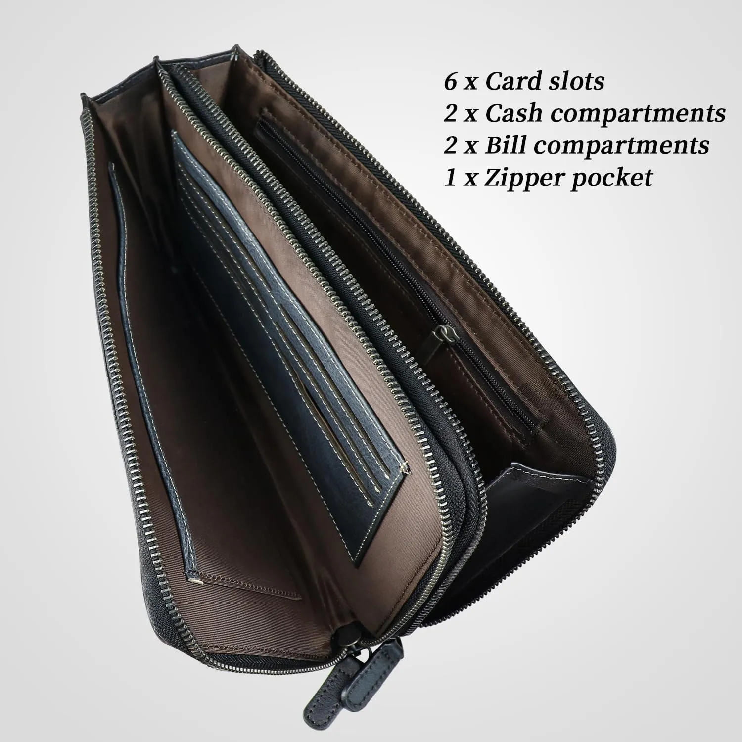 ORIREAL Mens Wristlets Clutch Bag Genuine Leather Wallets Handbag Luxury Purses (Black)