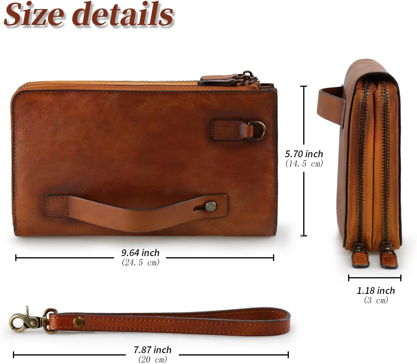 ORIREAL Mens Wristlets Clutch Bag Genuine Leather Wallets Handbag Luxury Purses (Brown)