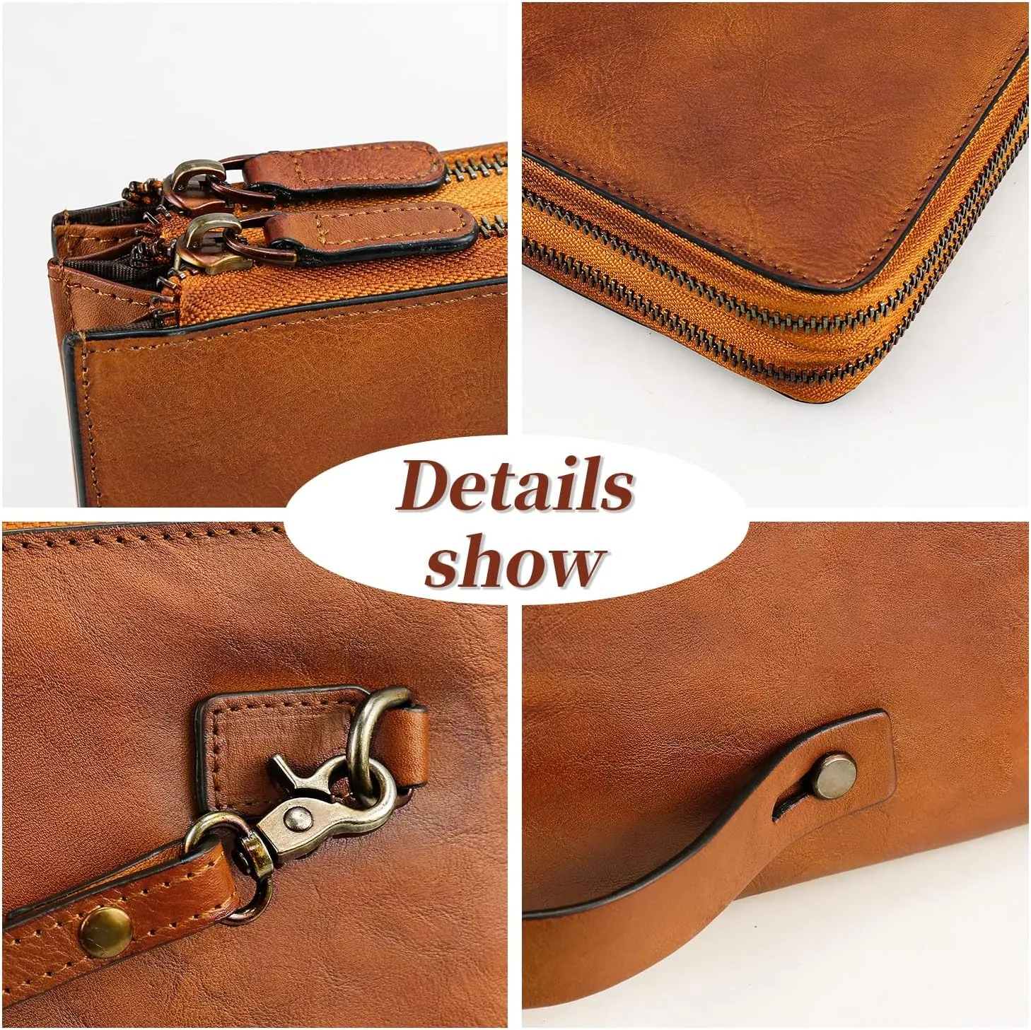 ORIREAL Mens Wristlets Clutch Bag Genuine Leather Wallets Handbag Luxury Purses (Brown)