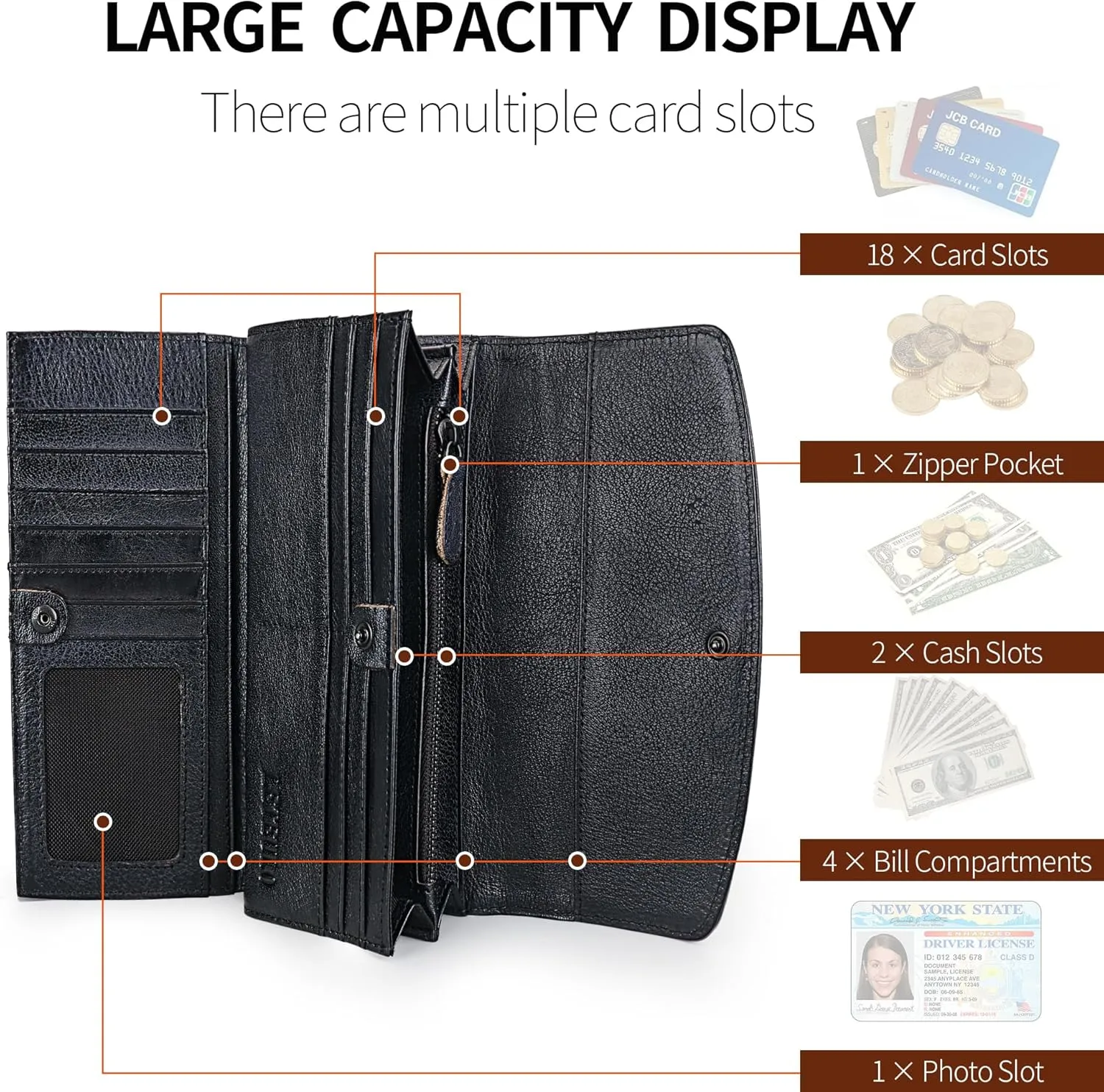 ORIREAL Wallets for Women Large Capacity Leather Clutch Wallet Card Organizer Women's Purse