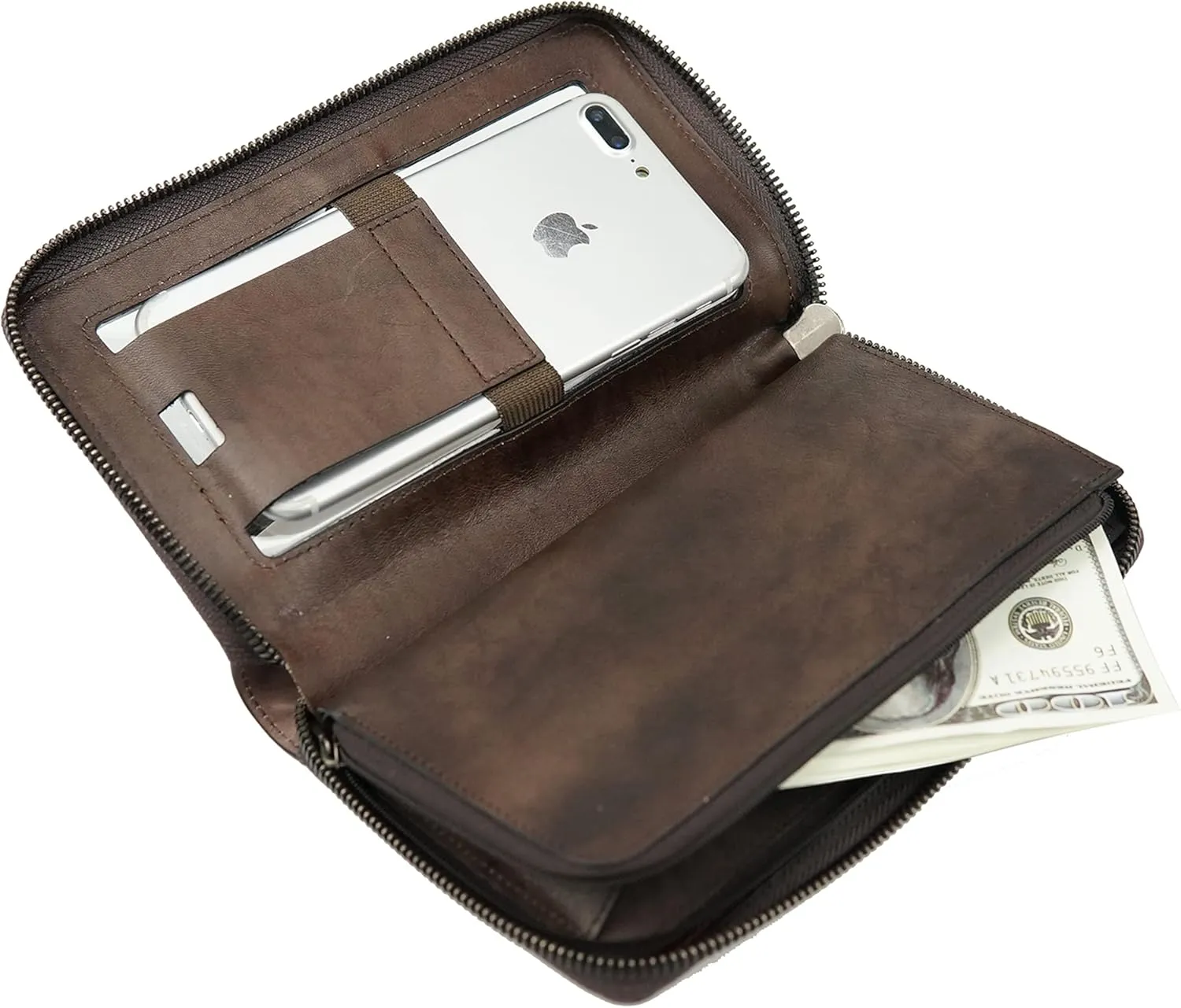 ORIREAL Women's Wallet Leather Clutch Purse and Handbag Wristlet Phone Wallet Case (Coffee)