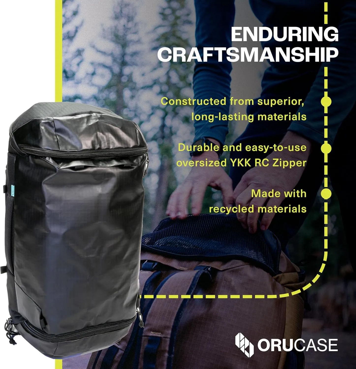 Orucase Janus Duffel Backpack for Cyclists - Gym Duffle Bag for Men & Women with Straps - Water Resistant Duffle Backpack for Travel - 40 L - Black