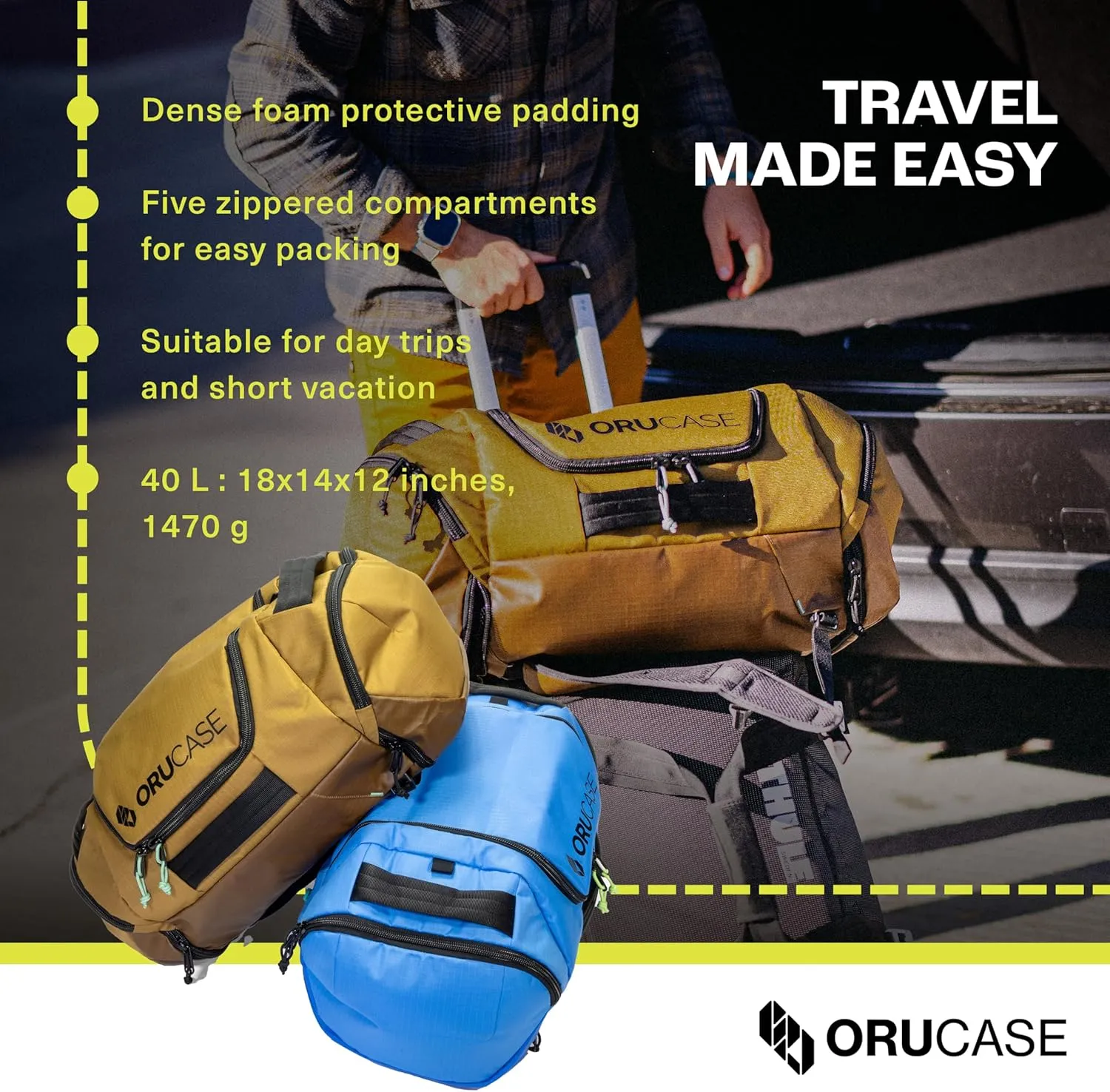 Orucase Janus Duffel Backpack for Cyclists - Gym Duffle Bag for Men & Women with Straps - Water Resistant Duffle Backpack for Travel - 40 L - Black