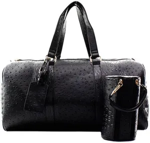 Ostrich Vegan Leather Large Carry On Duffel Bag Luggage Tag and Pouch