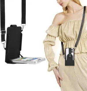 OUTXE Magnetic Small Phone Holder Crossbody Bags, Universal Nylon Cell Phone Holder Bag with Card Holder Adjustable Strap for Shopping/Traveling/Walking Black