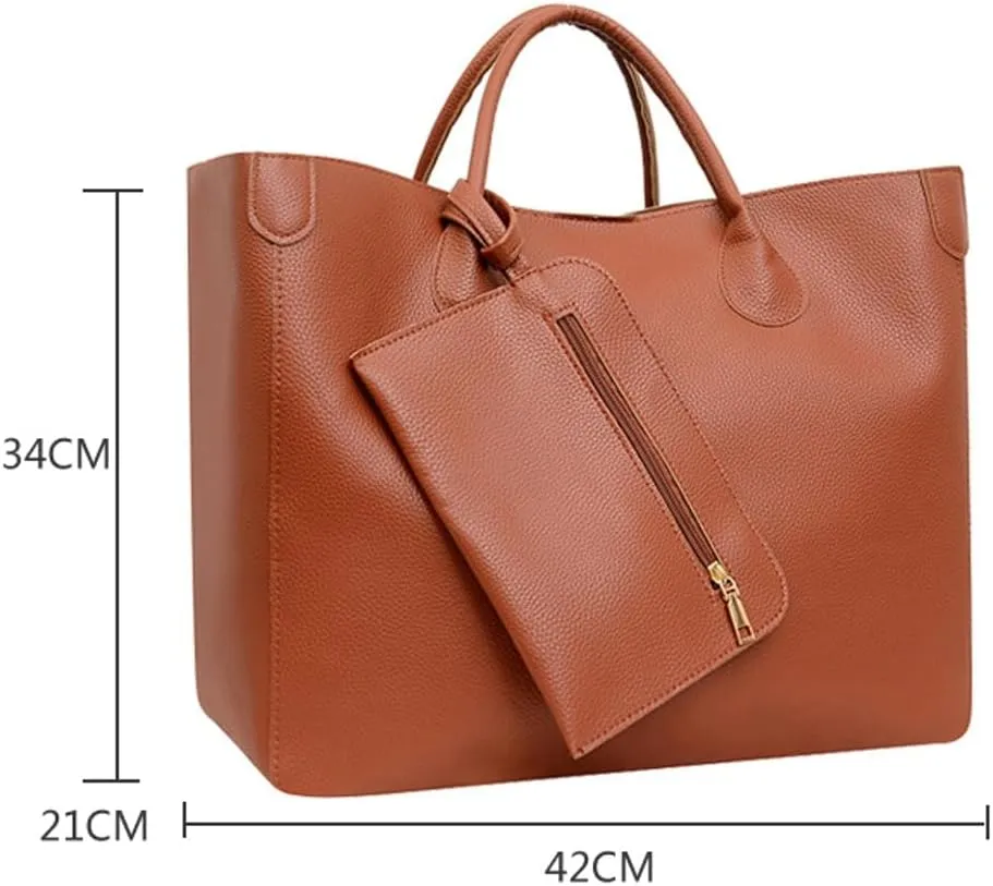 Oversize Vegan Leather Tote Bags for Women Soft Purse Weekender Bag Shopper Handbag Travel Working Satchels 2pcs