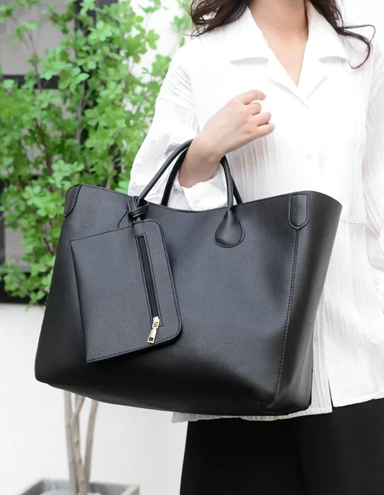 Oversize Vegan Leather Tote Bags for Women Soft Purse Weekender Bag Shopper Handbag Travel Working Satchels 2pcs