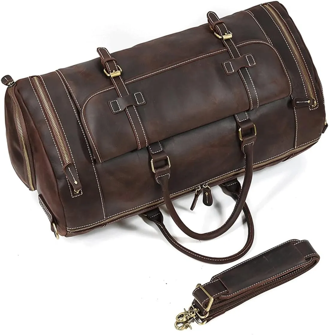 Oversized Travel Duffel Bag Waterproof Canvas Genuine Leather Weekend Bag Weekender Overnight Carryon Hand Bag (Color : B, Size : 58 * 26 * 27cm)
