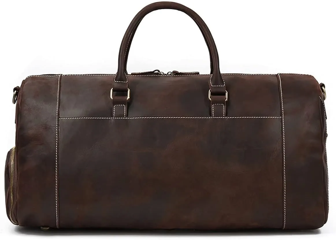 Oversized Travel Duffel Bag Waterproof Canvas Genuine Leather Weekend Bag Weekender Overnight Carryon Hand Bag (Color : B, Size : 58 * 26 * 27cm)