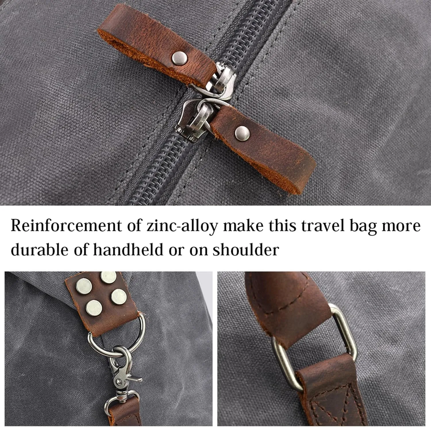 Oversized Travel Duffel Bag Waterproof Canvas Genuine Leather Weekend bag Weekender Overnight Carryon Hand Bag Grey