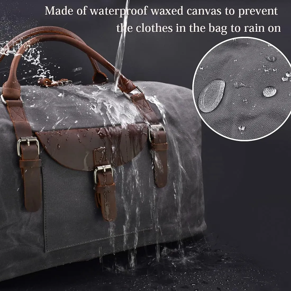 Oversized Travel Duffel Bag Waterproof Canvas Genuine Leather Weekend bag Weekender Overnight Carryon Hand Bag Grey