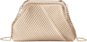 Oweisong Striped Clutch Purse for Women Ruched Leather Evening Bag Small Handbag Purse Cloud Dumpling Bag with Chain