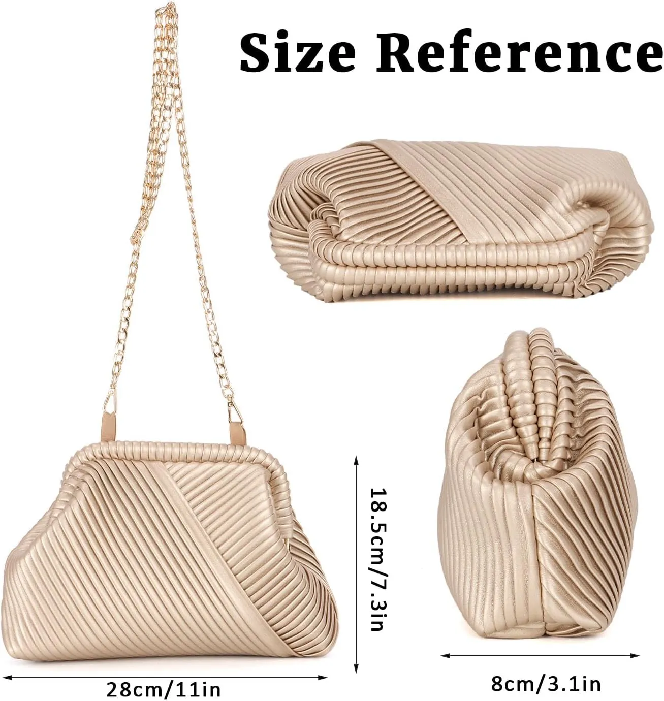 Oweisong Striped Clutch Purse for Women Ruched Leather Evening Bag Small Handbag Purse Cloud Dumpling Bag with Chain