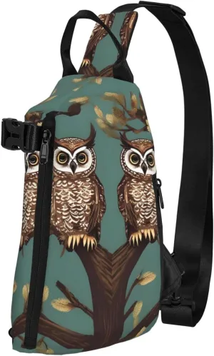 Owl Tree Branches Print Crossbody Backpack Casual Adjustable Bag Multifunctional Sling Backpack