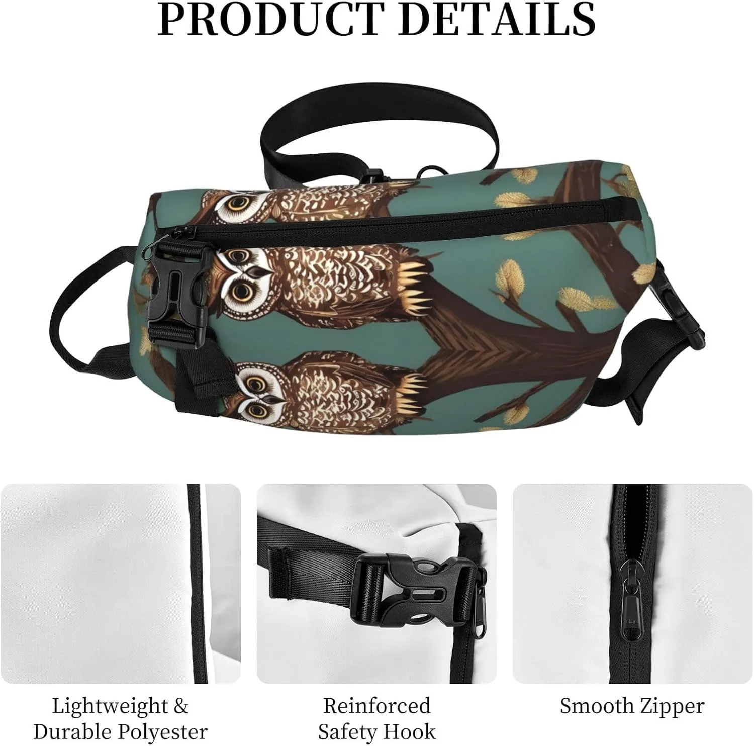 Owl Tree Branches Print Crossbody Backpack Casual Adjustable Bag Multifunctional Sling Backpack