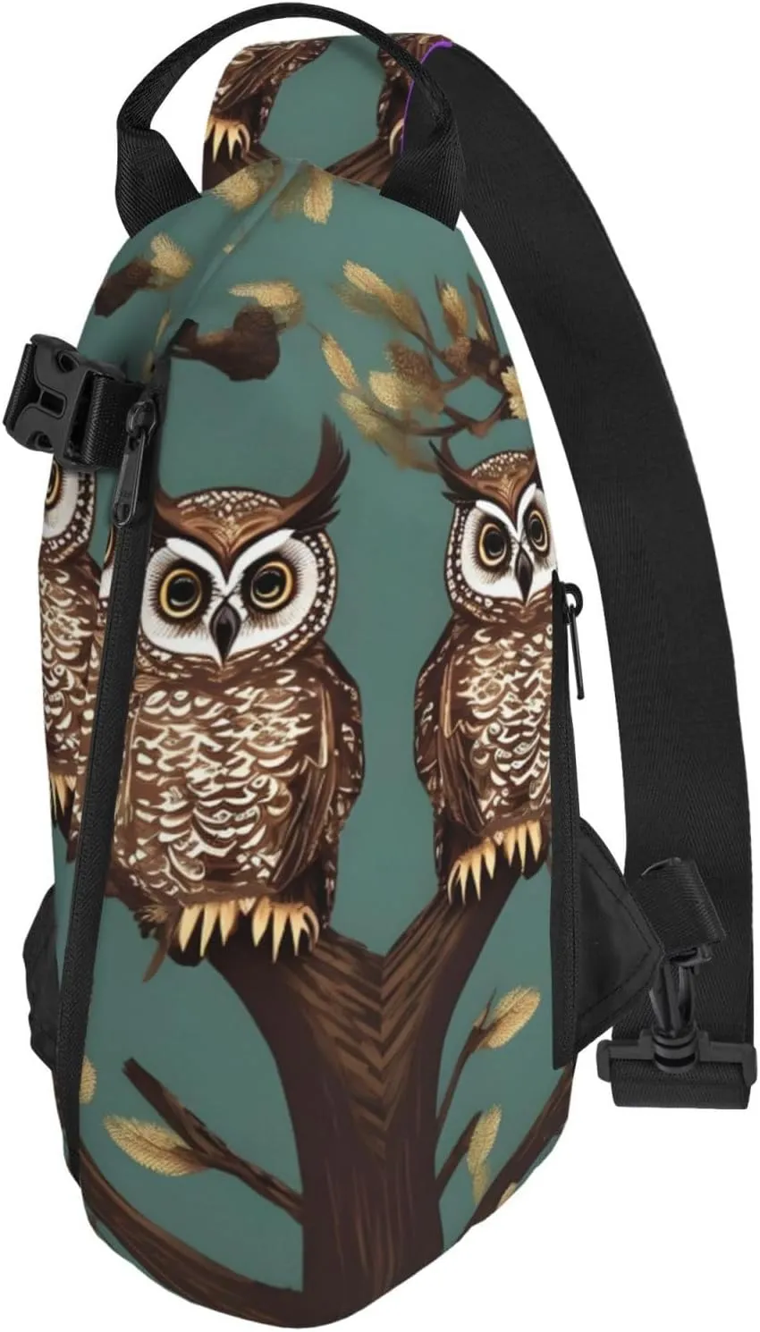Owl Tree Branches Print Crossbody Backpack Casual Adjustable Bag Multifunctional Sling Backpack