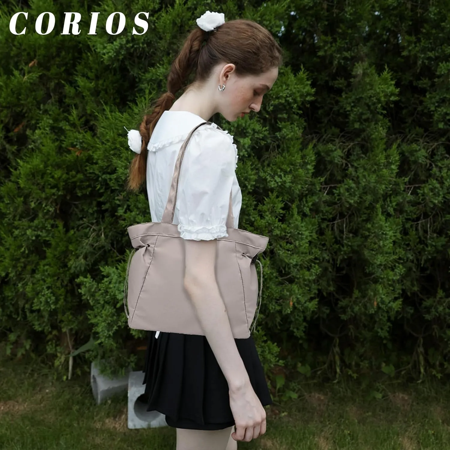 Oxford Tote Bag for Women Side-Cinch Shoulder Bag Casual Multi Pockets Handbag Waterproof Large Top Handle Bag