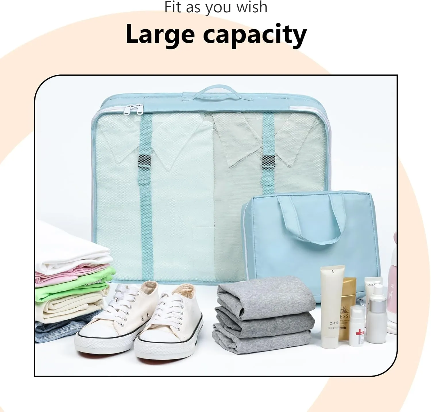 Packing Cubes for Travel - 9-Piece Luggage Packing Cubes for Suitcases Lightweight, Fits Carry-On Wrinkle-Free Mesh Bags for Efficient Travel Organization (Blue)