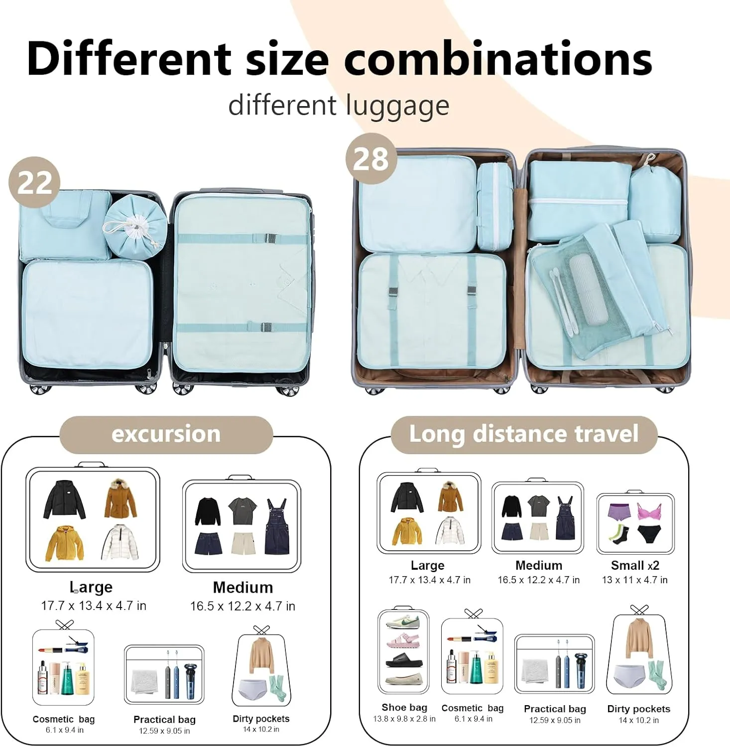 Packing Cubes for Travel - 9-Piece Luggage Packing Cubes for Suitcases Lightweight, Fits Carry-On Wrinkle-Free Mesh Bags for Efficient Travel Organization (Blue)