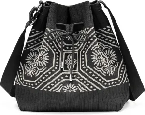 PACKISM Knit Bucket Bag for Women - Flyknit Fabric Crossbody Bag Geometric Pattern Knitted Drawstring Bucket Fit Gift