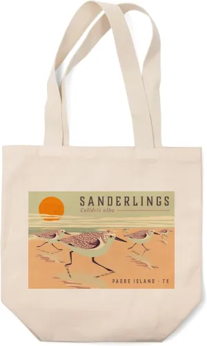 Padre Island, Texas, Shorebirds at Sunset Collection, Sanderlings, Birds (100% Cotton Canvas Reusable Tote Bag)