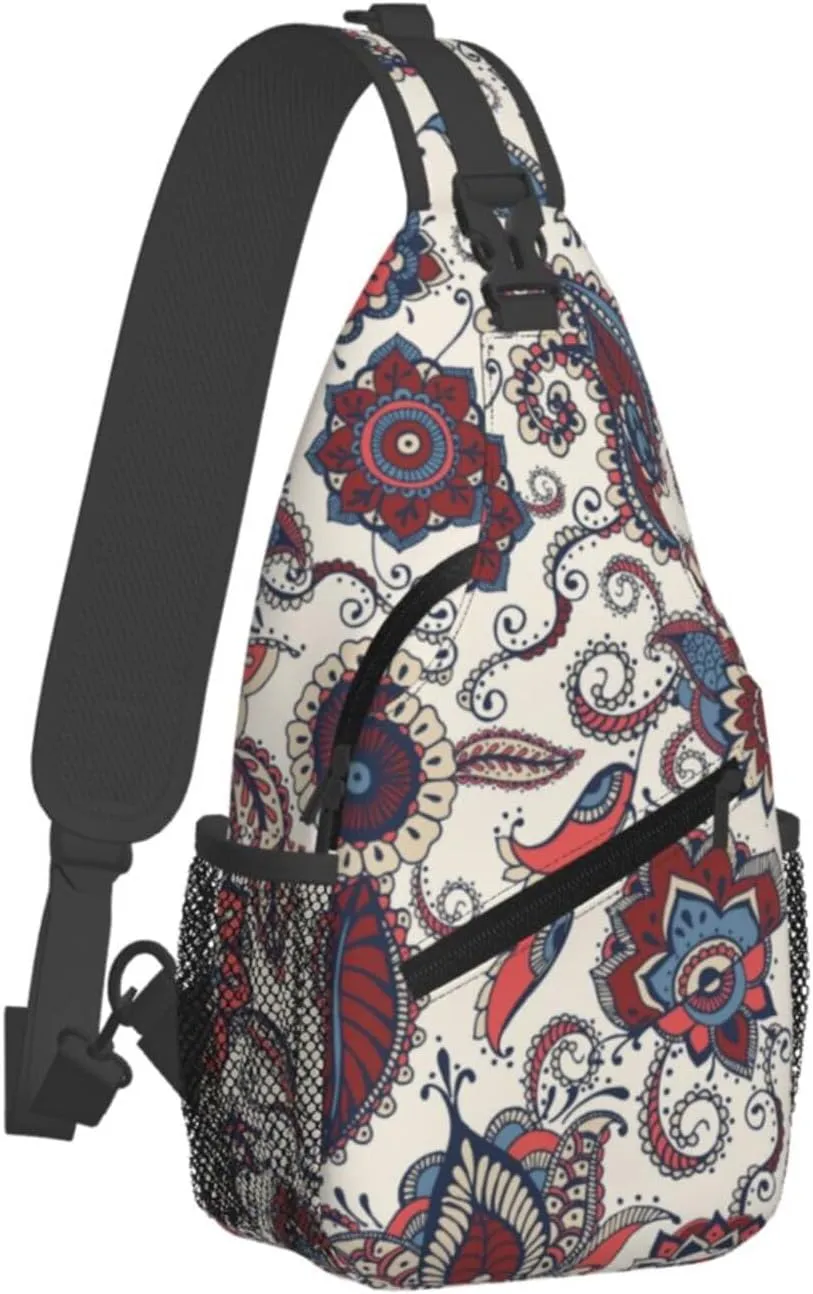Paisley Crossbody Sling Backpack Sling Bag Adjustable Chest Shoulder Daypack For Women Men
