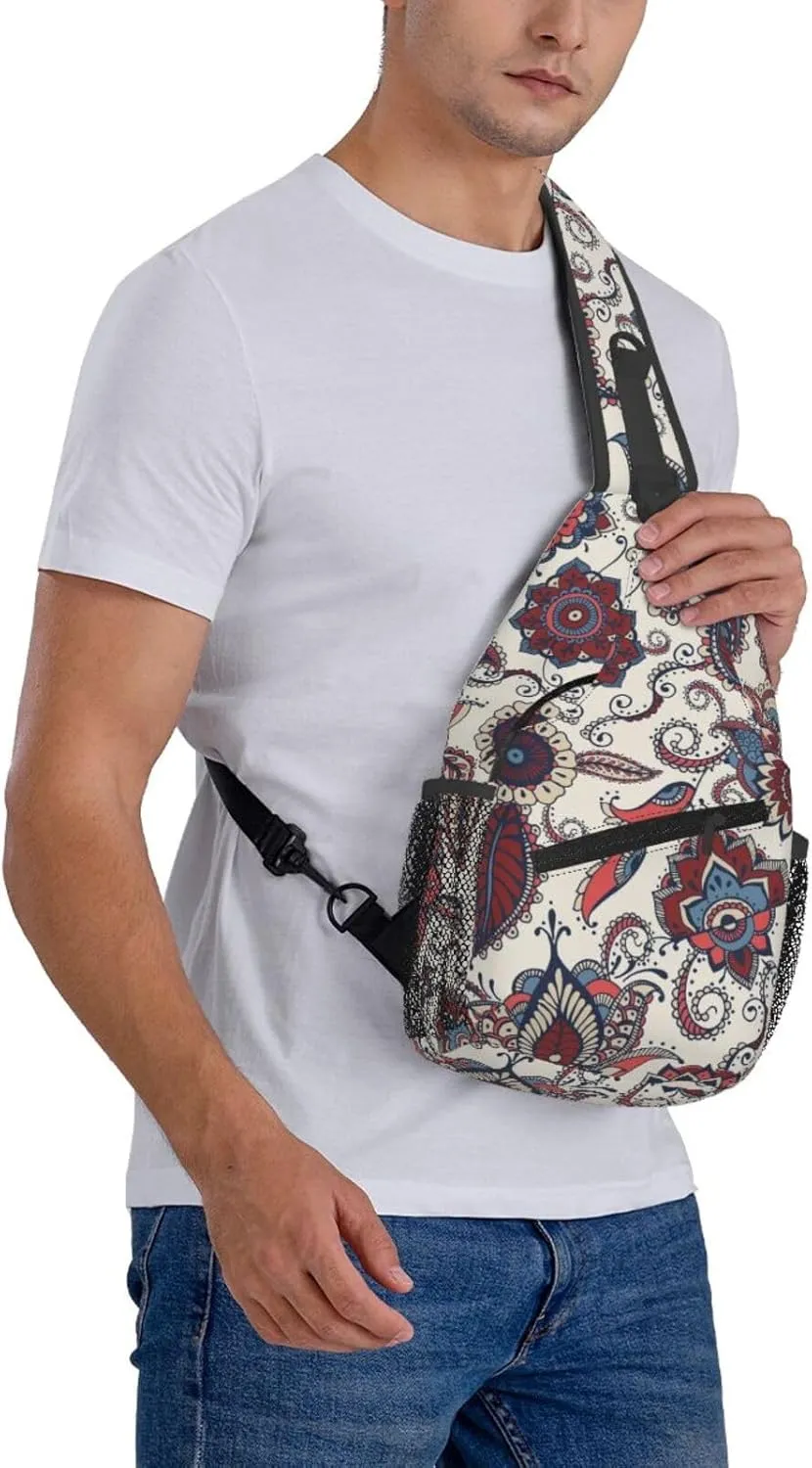 Paisley Crossbody Sling Backpack Sling Bag Adjustable Chest Shoulder Daypack For Women Men