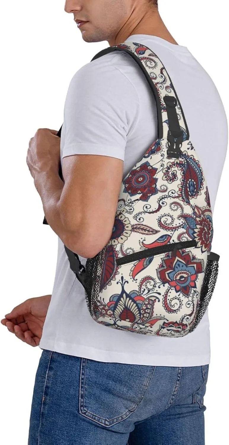 Paisley Crossbody Sling Backpack Sling Bag Adjustable Chest Shoulder Daypack For Women Men