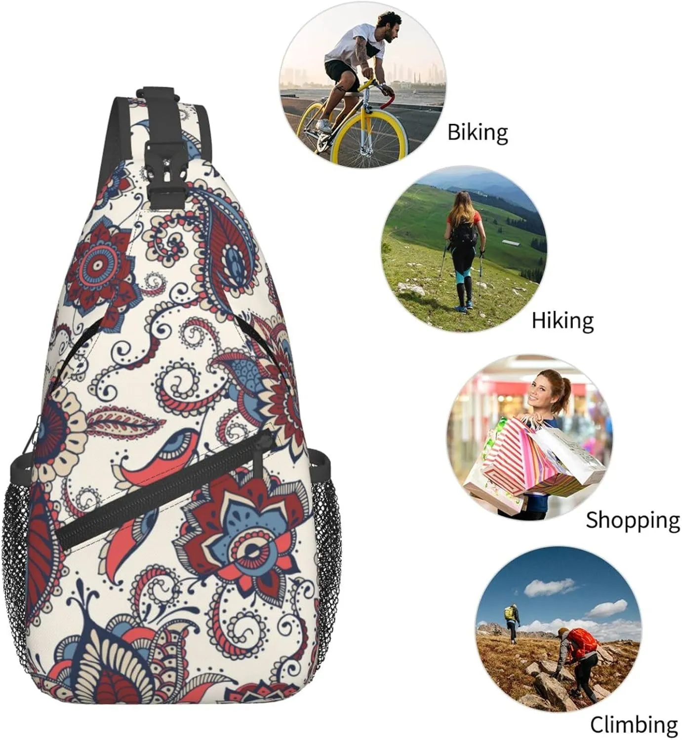 Paisley Crossbody Sling Backpack Sling Bag Adjustable Chest Shoulder Daypack For Women Men