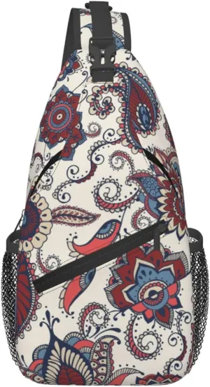 Paisley Crossbody Sling Backpack Sling Bag Adjustable Chest Shoulder Daypack For Women Men